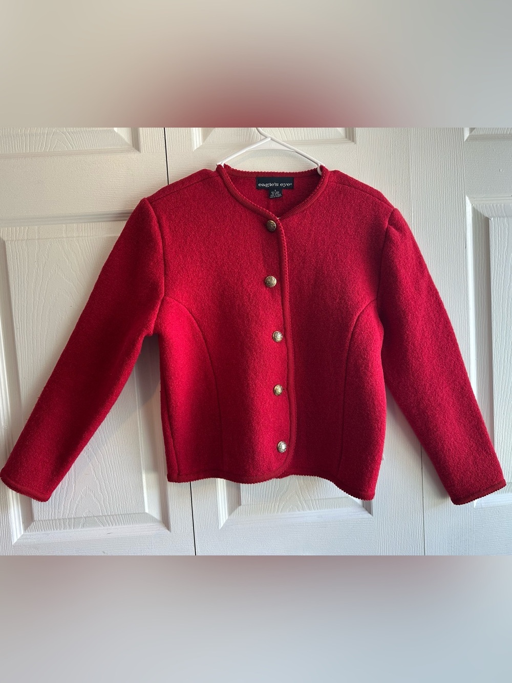 Eagle's Eye %100 Wool Button Front round neck Red Jacket/cardigan Sz S